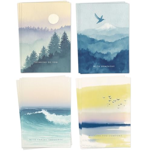 Hat Acrobat 24 Sympathy Cards with Envelopes - 8 Unique Watercolor Landscape Designs (3 of Each) - Condolence Bereavement Cards Bulk with Heartfelt Messages Inside - color: Watercolor Landscape