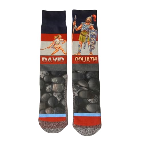Bible Verse Socks for Kids, Christian Scripture Crew Socks, Faith Gift - color: David and Goliath