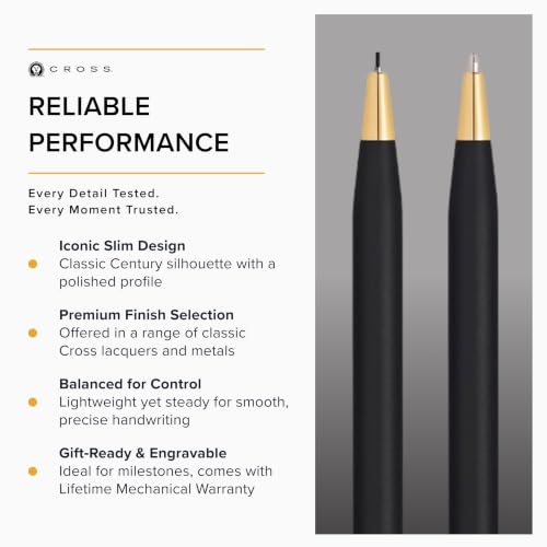 Cross Classic Century Classic Black Pen & Pencil Set, Gift-Ready - color: Black with 23KT Gold Plated