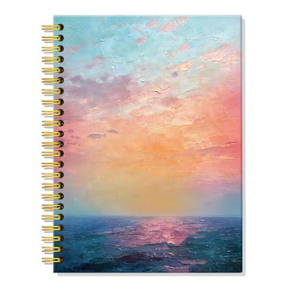ERHACHAIJIA Sunset Painting Lined Spiral Notebook for Women Men Leader HR - color: Orange-blue