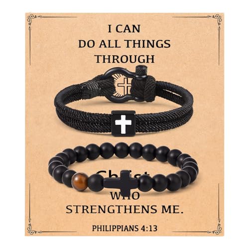 Giovanchi Christian Cross Bracelet for Men Him Dad Father Godfather Grandfather Grandpa Husband, Inspirational Faith Based Jesus Bracelets Gifts for Easter Basket Stuffers - style: Christ