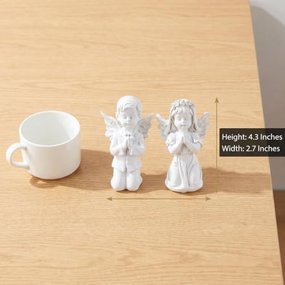 Guardian Angel Figurine Praying Hands Statue Cherub Statue Set - color: Boy+girl