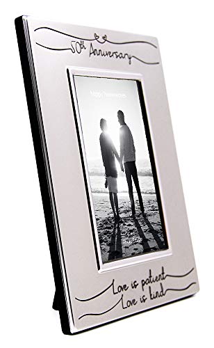 Haysom Interiors Beautiful Two Tone Silver Plated 50th Anniversary 4" x 6" Picture Frame with Black Velvet | Unique and Thoughtful Gift Idea by Happy Homewares - size: 50th Anniversary
