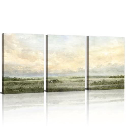 WENGTIAO 3Pcs Abstract Landscape Sage Green Canvas Wall Art Prints 12"x16" - color: Sage Green Landscape, size: 12"x16"x3Pcs
