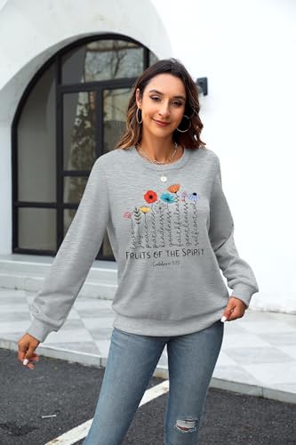 KIDDAD Christian Sweatshirts for Women Jesus Sweatshirt Bible Verse Sweatshirt Fruits of the Spirit Long Sleeve Pullover - color: Grey, size: Medium