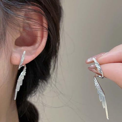 Long Angel Feather Wing Earrings Drop Dangle Stud for Women Girls S925 Sterling Silver Post Wedding Party Accessories Earring Guardian Angle Dangling Earrings for Mom Valentine's Day Gifts Girlfriend