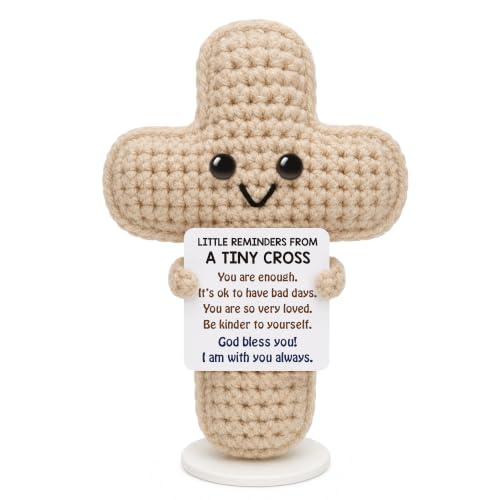 Positive Crochet Cross Little Reminder Christian Birthday Religious Gifts for Women, Baptism Confirmation Faith Gifts for Teen Daughter, Inspirational Cheer Up New Job Gift for Friend Coworker Sister