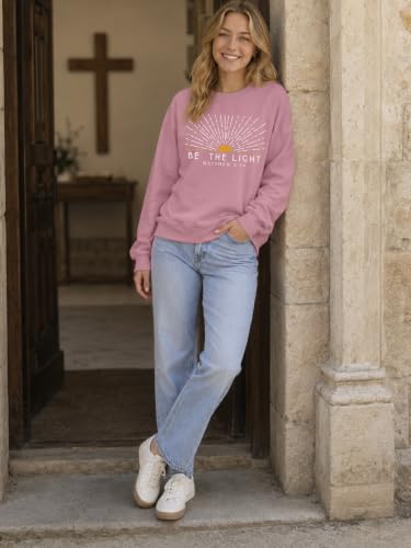 Christian Sweatshirt for Women Be The Light Pullover - color: Pink, size: Large