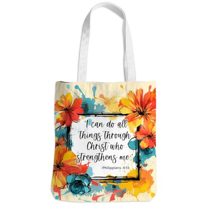Positive Religious Christian Gifts Canvas Tote Bag for Women Christmas Birthday Cute Beach Reusable Grocery Bags - color: Philippians 4 13 Floral