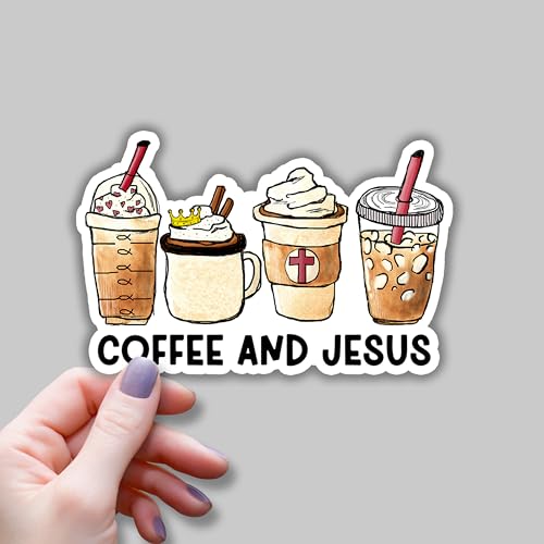 (3pcs) Coffee and Jesus Sticker Jesus Bible Verse Chrisian Stickers for Tumbler Book Water Bottle Laptops Phone Case Car Kindles Hard Hat Coffee Lovers Inspirational Cafeinated Vinyl Decal - 3x2