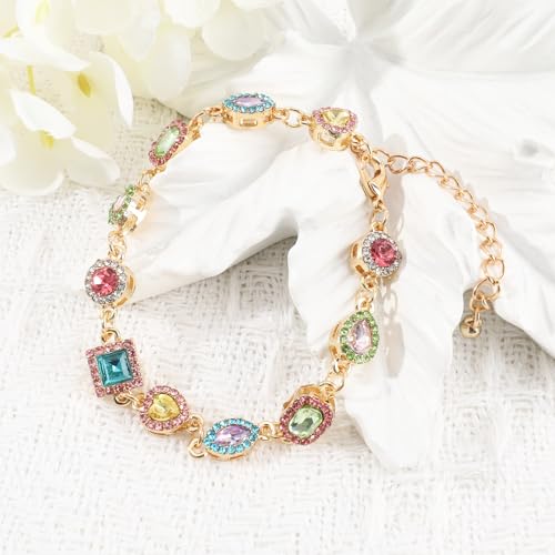 Boho Cute Gold Charm Link Bracelet for Women Starfish Clover Cross Star Lock Key Heart Pearl Charm Bracelets Vacation Spring Summer Santa Claus Reindeer Christmas Party Jewelry Gifts for Womens - style: Sparkly Crystal