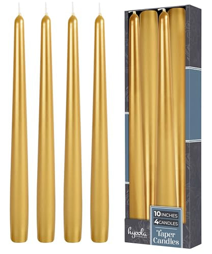 Hyoola Tall Taper Candles - 10 Inch Metallic Gold Unscented Dripless Taper Candles - 8 Hour Burn Time - 4 Pack - color: Metallic Gold, size: 10 Inch