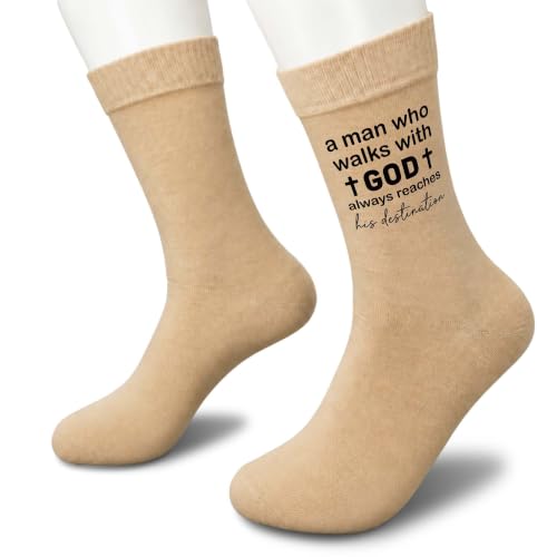 Christian Socks for Men Biblical Gifts for Dads Grandpa Husband - color: Beige