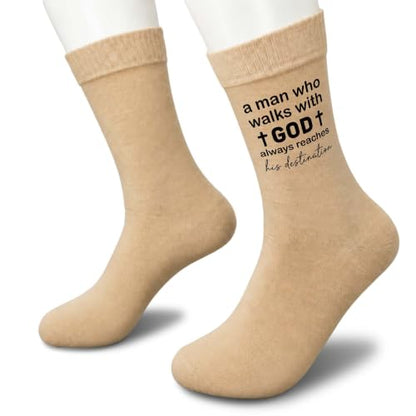 Christian Socks for Men Biblical Gifts for Dads Grandpa Husband - color: Beige