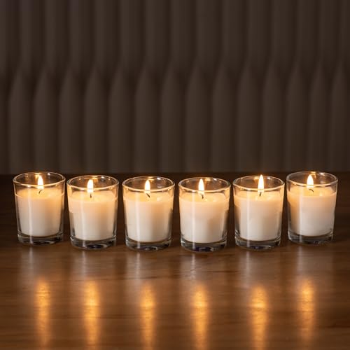 Housecret 120 Pack Warm White Unscented Clear Glass Filled Votive Candles. Hand Poured Wax Candle Ideal Gifts for Aromatherapy Spa Weddings Birthdays Holidays Party - size: 120 Pack