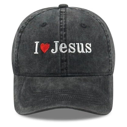 Inspirational Christian Baseball Cap, Adjustable Embroidered Cotton Hat for Men Women Dad Hat Gifts for His Her - color: I Love Jesus Heart - Black