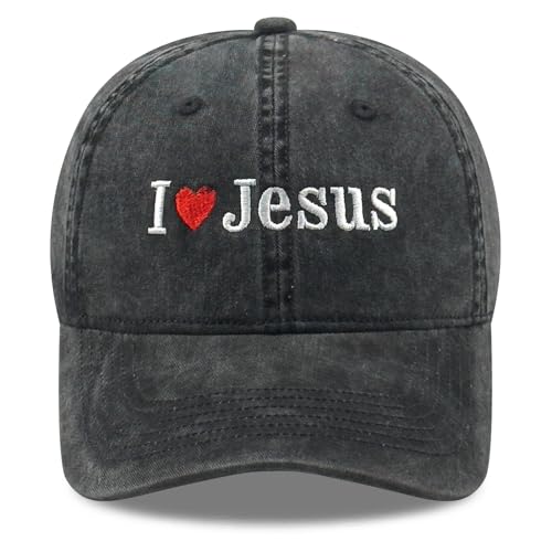 Inspirational Christian Baseball Cap, Adjustable Embroidered Cotton Hat for Men Women Dad Hat Gifts for His Her - color: I Love Jesus Heart - Black