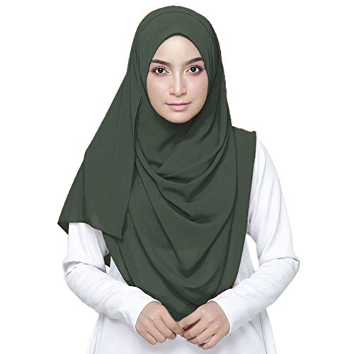 LMVERNA Solid Color Bubble Chiffon Scarf for Women Fashion Soft Hijab Long Scarfs Wrap Scarves - color: Dark Green