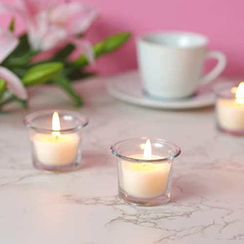 HOSLEY Oyster Cup Clear Glass Filled Candles 48 Pack Ivory Hand Poured Unscented Wax Candles for Home Restaurants Shabbat Church Weddings Romantic Moments Party Spa Meditation - color: Ivory 2, size: 48 Pack