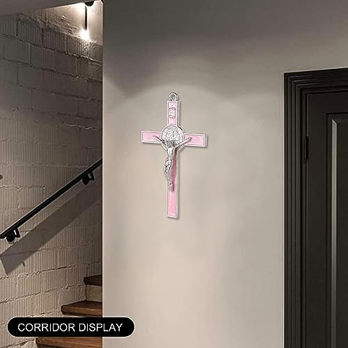 VINETEN Crucifix - Saint Benedict Crucifix Wall Cross- 5 Inch Pink