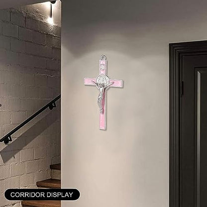 VINETEN Crucifix - Saint Benedict Crucifix Wall Cross- 5 Inch Pink