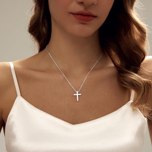 Airmb Cross Necklace for Women Choker 14K Gold/925 Silver Plated Dainty Choker Small Cross Pendant Trendy Cute Cross Charm Delicate Necklace Hypoallergenic Faith Jewelry Religious Gifts for Women - color: Silver-Classic Cross