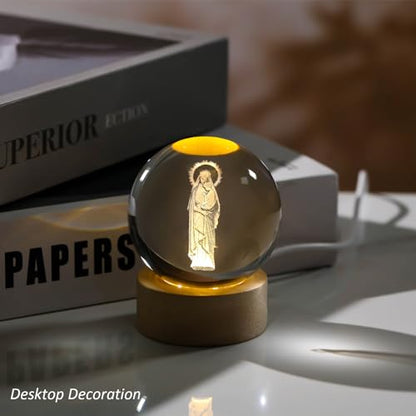 Arikyrist 3D Crystal Virgin Mary and Jesus Statue Figurine, Laser Engraved Blessed Mother and Child Jesus Glass Sphere Statue, 3D Crystal Ball Christian Catholic Religious Gifts for Women Men - color: 3d Mary#2