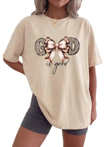 Christian Shirts for Women Oversized Tshirts Vintage Graphic Tees - color: Apricot Gray, size: Medium