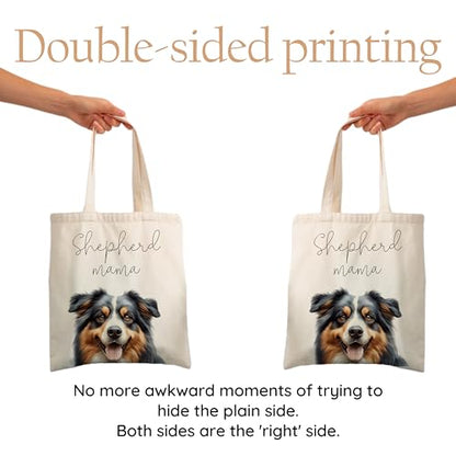 Dog Mom Canvas Tote Bag for Women, Reusable Cotton Shoulder Bag, Dog Lover Gift, Mother’s Day Pet Mom Shopping Tote - color: Australian