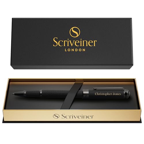 Scriveiner All Black Rollerball Pen - Stunning Luxury All Metal Matt Black Pen, Schmidt Ink Refill, Best Roller Ball Gift Set for Men & Women, Professional, Executive Office, Custom Name Engraving - color: AllBlack (Personalized)