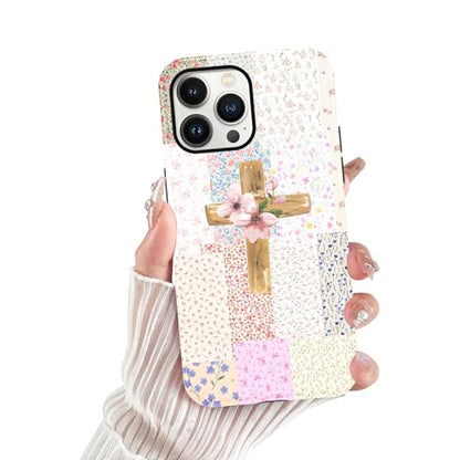 for iPhone 13 Pro 6.1'' Pink Flower Cross Christian Phone Case - color: Pink Flower Cross, size: iPhone 13 Pro