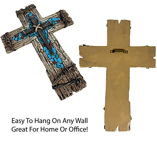 Urbalabs Western Distressed Railroad Spike Teal Barbwire Country Ranch Wall Decor 12 Christian Wall Cross Decor Marriage Gifts Tooled Wall Hanging Crosses Turquoise Gem Stone