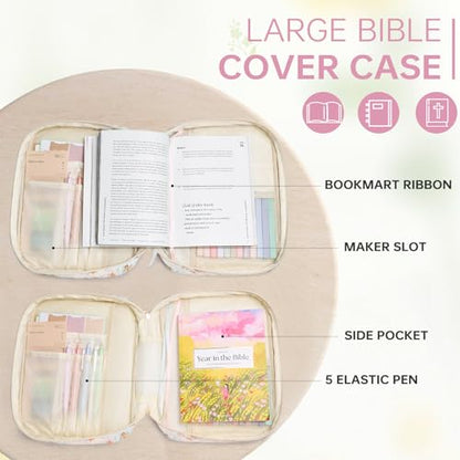 Bible Bag Cover Case for Women Study Supplies Kit Church Book Holder - color: Jungle Flowers