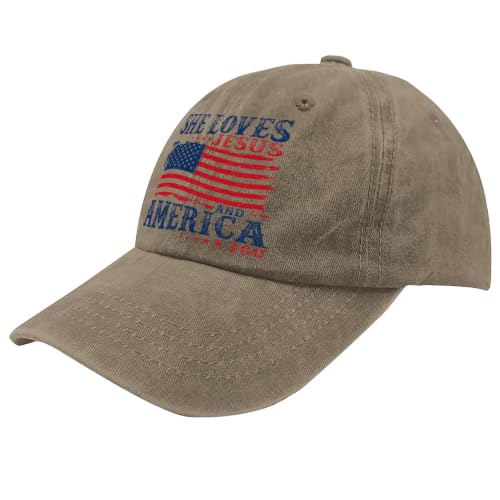 She Loves Jesus and America Too Hats for Womens Soft Washed Distressed Baseball - color: She Loves Jesus and America Toopigment Khaki1