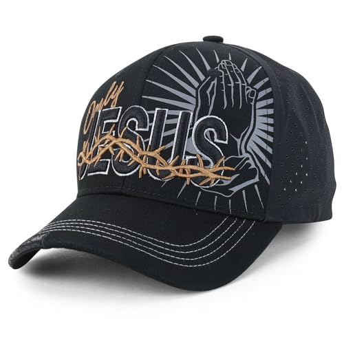 Trendy Apparel Shop Only Jesus Praying Hand Embroidered Christian Ball Cap - color: Black Black 7