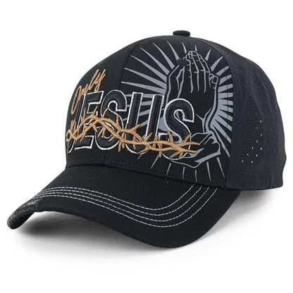 Trendy Apparel Shop Only Jesus Praying Hand Embroidered Christian Ball Cap - color: Black Black 7