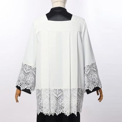 Catholic Premium Clergy Vestment Set Elegant White Surplice with Pleated Lace Details - size: Medium