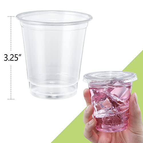 SHOPDAY Disposable Plastic Cups with Lids 8 oz Clear Plastic Cups 100 Pack, Cold Drink Containers Party Cups for Beverage Coffee Soda Juice Smoothie - size: 100 Count (Pack of 1)