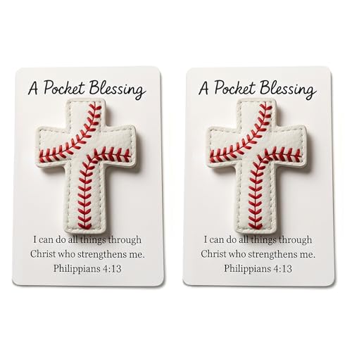 A Pocket Blessing Baseball Cross Handmade stitching Crosses Token Gifts With Verse Card,Christian keychain