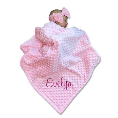 Embroidered Blanket Baby – Beautiful Monogrammed Large Personalized for Boys and Girls Soft Polyester with Custom Name 28 x 34-inch Pink - color: Pink