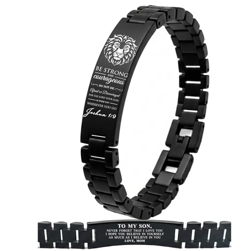 Bible Verse Bracelets Inspirational Christian Wristbands Graduation Gifts to Son Men Dad Father Husband Boyfriend Encouragement Jewelry Adjustable Stainless Steel Bracelet - style: JOSHUA 1:9(TO SON FROM MOM)