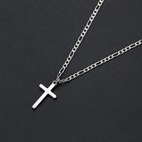 Joxevyia Cross Necklace for Men Stainless Steel Silver Cross Pendant Polished Chain Simple Faith Christian Jewelry Gift for Son Boys 16-24 Inch Baptism Confirmation Christmas - style: small cross pendant(1.0"*0.6")