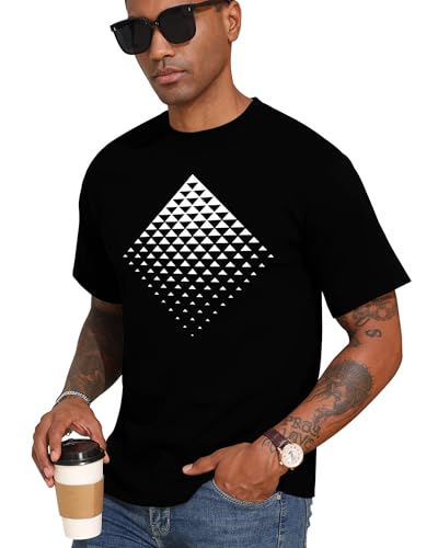 Aiyino Men's Triangle Geometric Tee – Gradient Art 100% Cotton Casual Top - color: Black, size: Medium