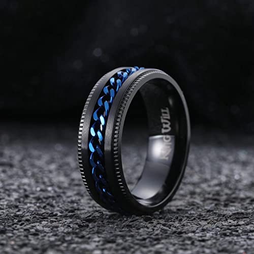 King Will 316L Stainless Steel Fidget Ring for Men Women Size 4-16 - color: A-Black-Blue