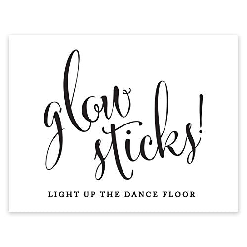 Andaz Press Wedding Party Signs, Formal Black and White, 8.5-inch x 11-inch, Glow Sticks Light Up the Dance Floor, 1-Pack - color: Glow Sticks