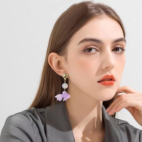Goldfish Shape Resin Dangle Earrings Handmade Colorful Goldfish Drop Earring Stud for Women - color: Violet