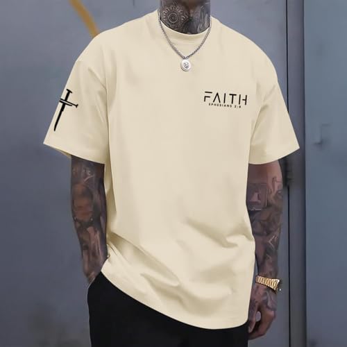 Christian Faith Cross Shirts for Men Jesus God Bible Verse Shirt Religious Inspirational Tshirts Graphic Cotton Tees - color: Apricot, size: XX-Large