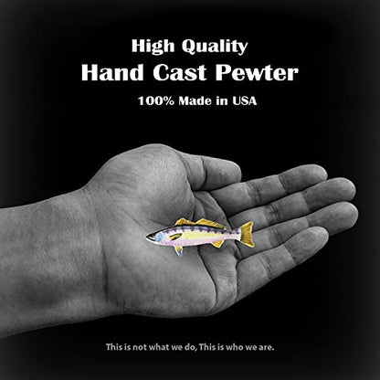 White Seabass Fish Pin, Pewter, Lapel, Hat, Pins, Brooch, Brooches, Jewelry, Gift, Handmade in the USA, 200 Fish Designs Available. S013Z - color: Hand Painted