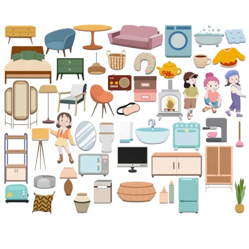 BEUNITONE Home Life Felt Board Pieces 50 Pcs Preschool Classroom Must Haves Felt Story Board for Early Learning Activities Home Theme Wall Felt Story Board Pieces Birthday Gifts
