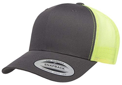 Yupoong Yp Classics Retro Trucker Cap - color: Charcoal/Neon Green, size: One Size, style: Single
